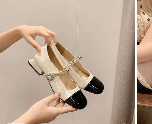 Square Toe Mary Jane Shoes Pumps Pearl